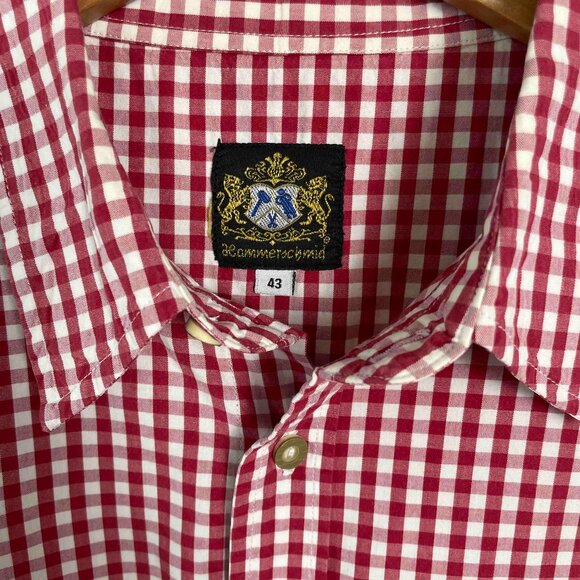 HAMMERSCHMID Red and White Checked Gingham Cotton Mens Shirt Button Up Size L - Picture 3 of 8